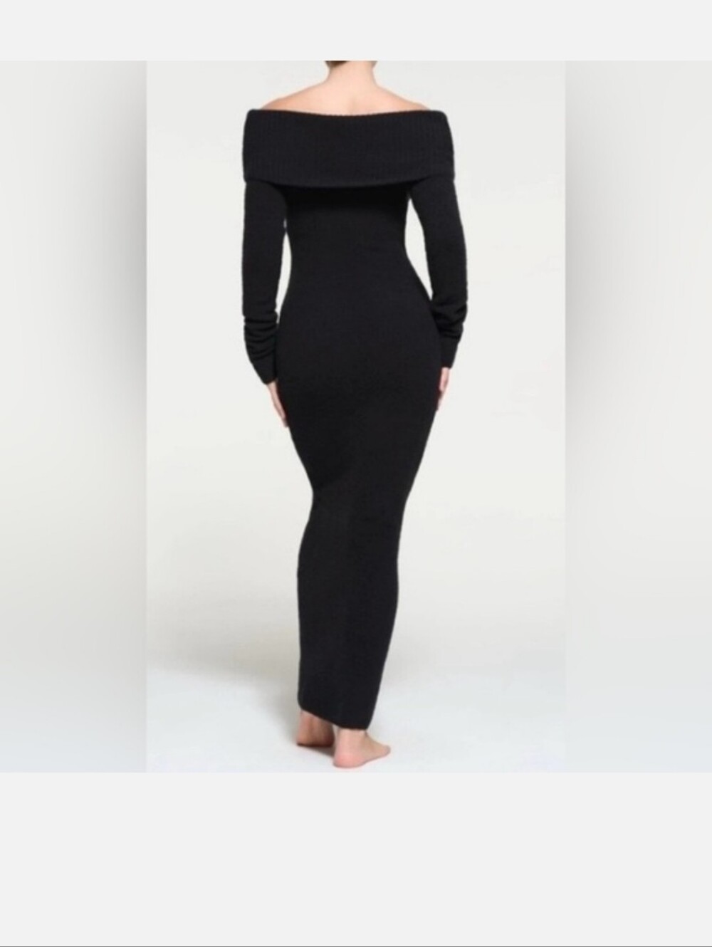 Skims Onyx L Cozy Knit Off Shoulder Dress